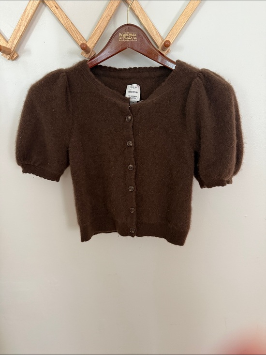 Anthropologie Sweaters - Anthropologie Maeve Brown 100% Cashmere Puff Sleeve Cardigan Medium